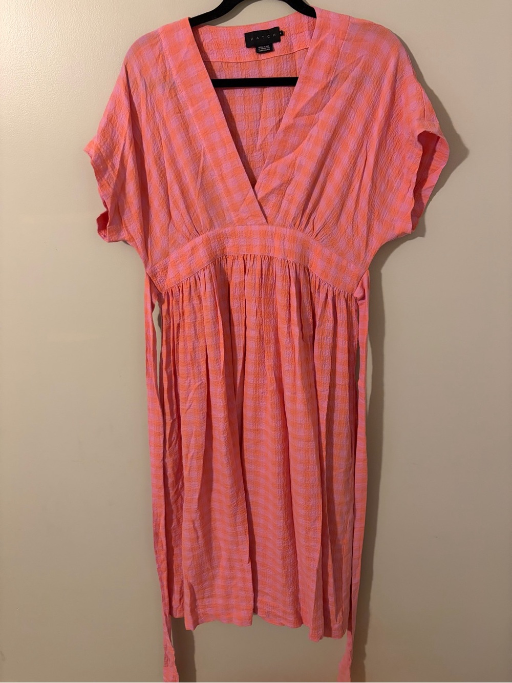 Hatch maternity Carolina dress sunrise gingham pink 2 medium - Picture 3 of 6